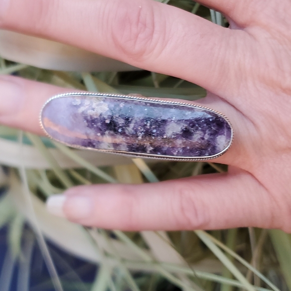 New Oversized Lepidolite 925 Silver Ring. - Picture 4 of 15